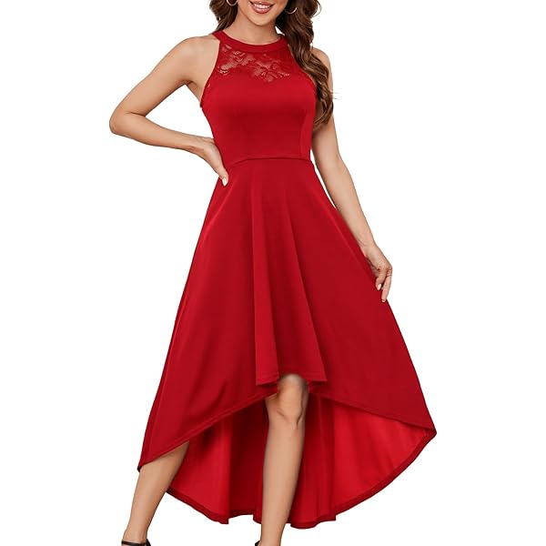Amazon.com: Off Shoulder Evening Dress for Women Short Sleeve Lace Ruffle  Knee Length Dress Cocktail Wedding Prom Swing Dresses Red : Clothing, Shoes  & Jewelry