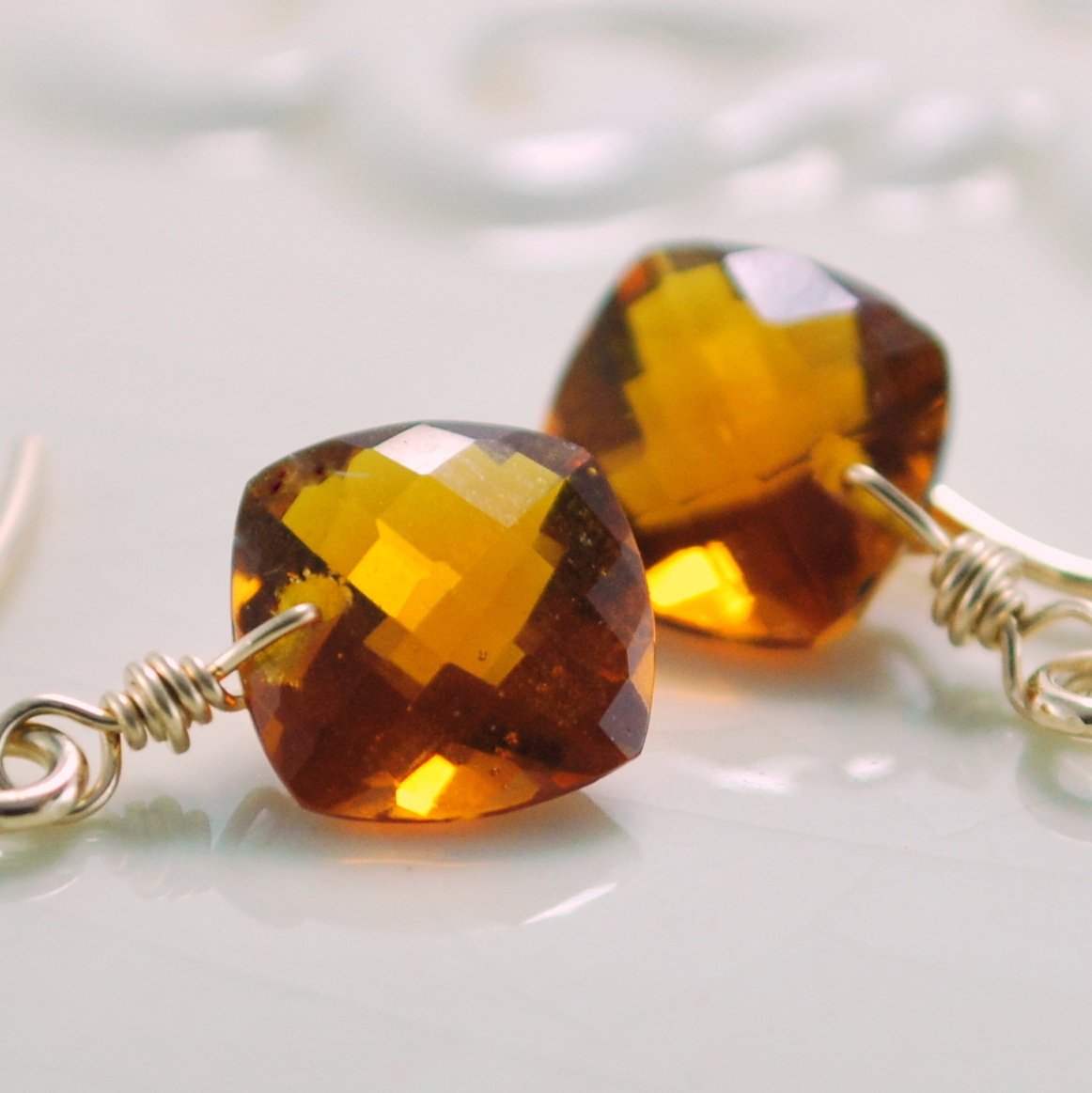 Burnt Orange Quartz Earrings Handmade
