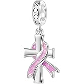 GNOCE Breast Cancer Awareness Pendant Dangle Charm Sterling Silver Bead Charm Fit Bracelet/Necklace for Women Wife/Jewelry Gift