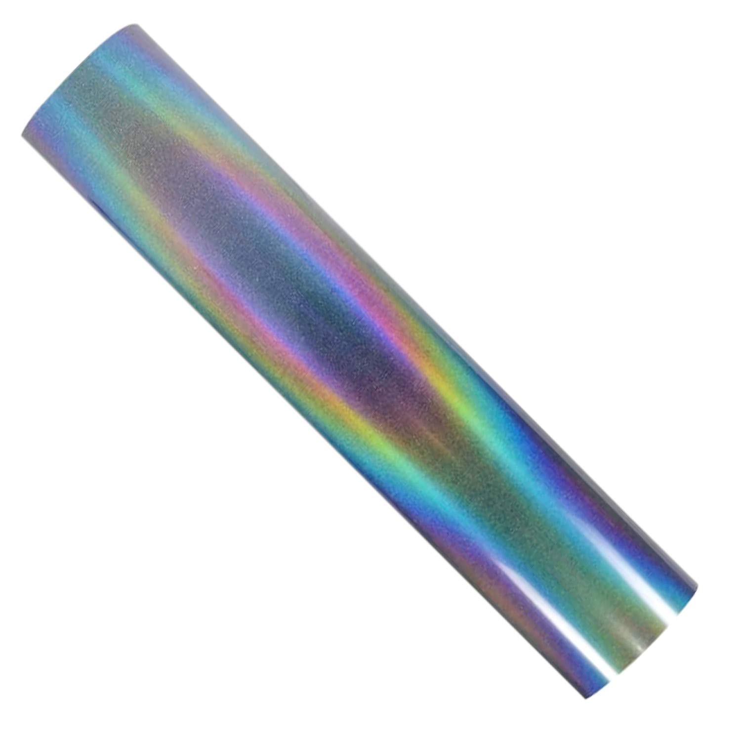 Reflective Heat Transfer Vinyl PU Glossy Rainbow Holographic Iron On HTV Roll for Fabric (12inch x 5 feet)