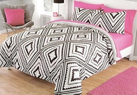 Dovedote Q Geo Aztec Reverse To Cozy Plush Comforter Set Bed In A Bag Black Gray Queen Home Kitchen Comforter Sets