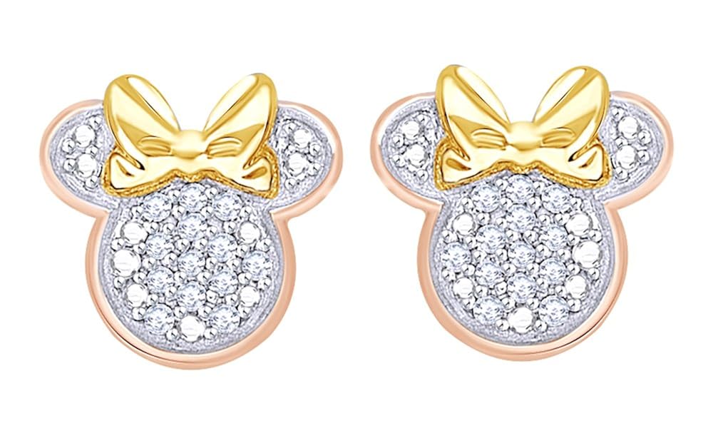 Round Cut Real Diamond Minnie Mouse With Bow Stud Earrings