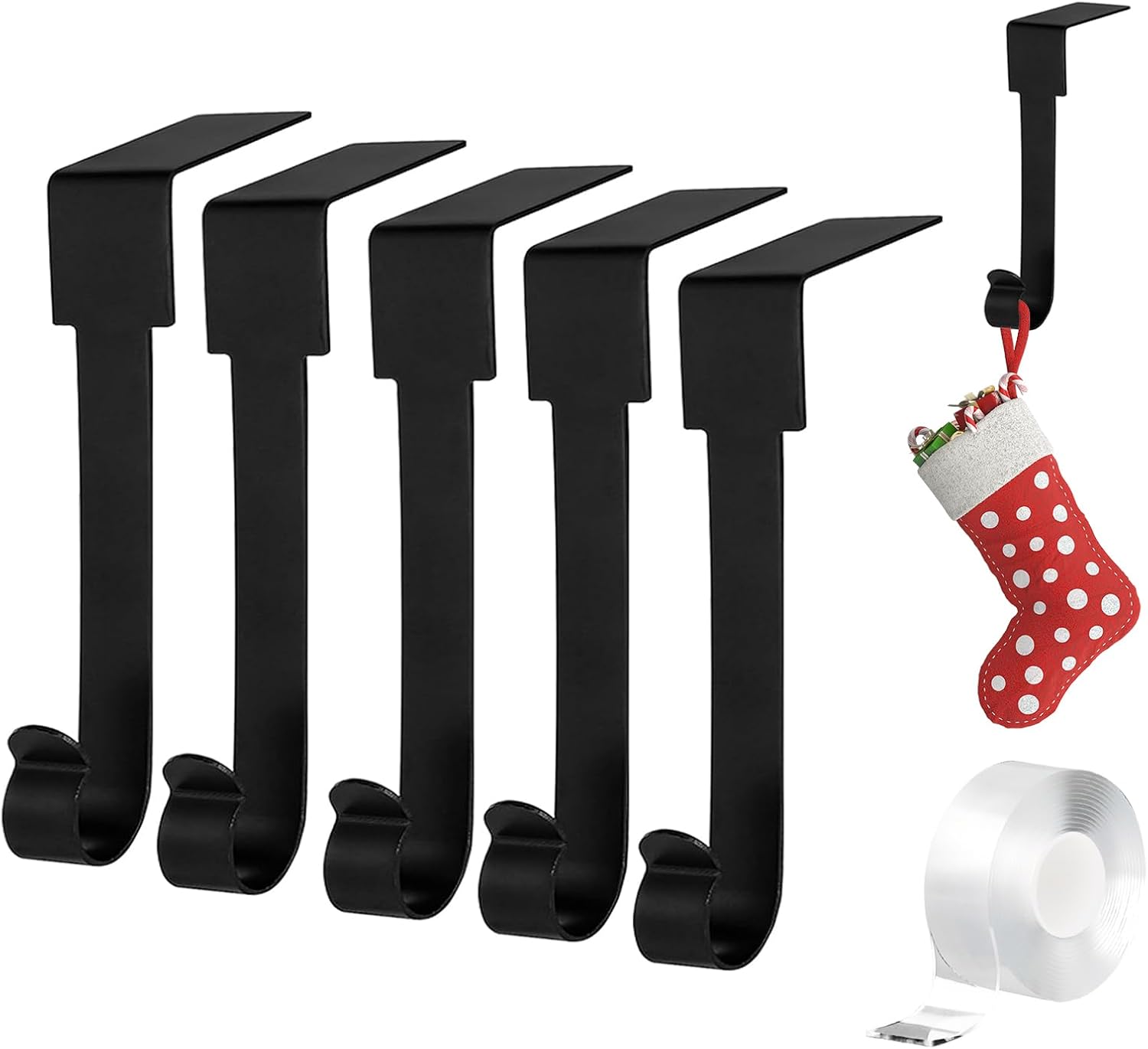 Ornament Hooks - Christmas Stocking Holders for Mantle Set of 6 Black Metal Low Profile Xmas Mantle Stocking Hangers Non-Slip Garland Hooks Weighted Stocking Hooks for Fireplace Topper for Christmas Party Decorations