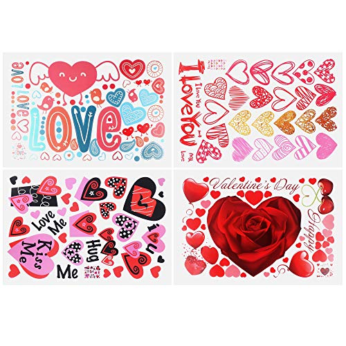 181 Pieces Valentine's Day Window Clings Wall Stickers Window Stickers Heart Stickers Decal Valentine's Day Patterns Window Stickers for Home Office Window Stickers Love Day Party Supplies,4 Sheets