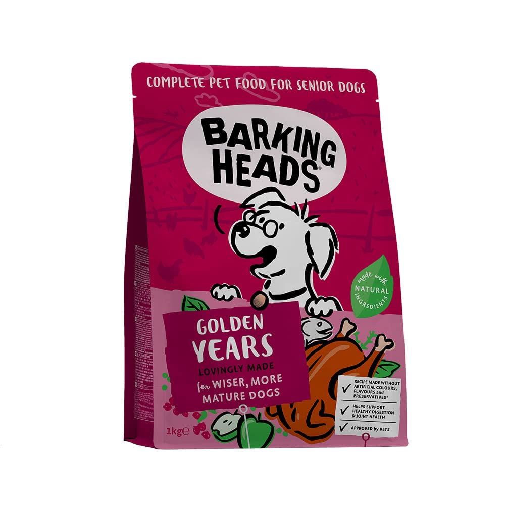 Barking Heads Complete Dry Dog Food 1kg x 4 - Senior All Hounder Golden Years Chicken - Natural Senior Recipe with Joint Support - Vet Approved