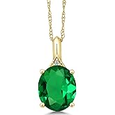 Gem Stone King 14K Yellow Gold Oval Gemstone Birthstone and White Diamond Necklace | Oval 12X10MM | White Gold Pendant Necklace For Women | With 18 Inch Chain