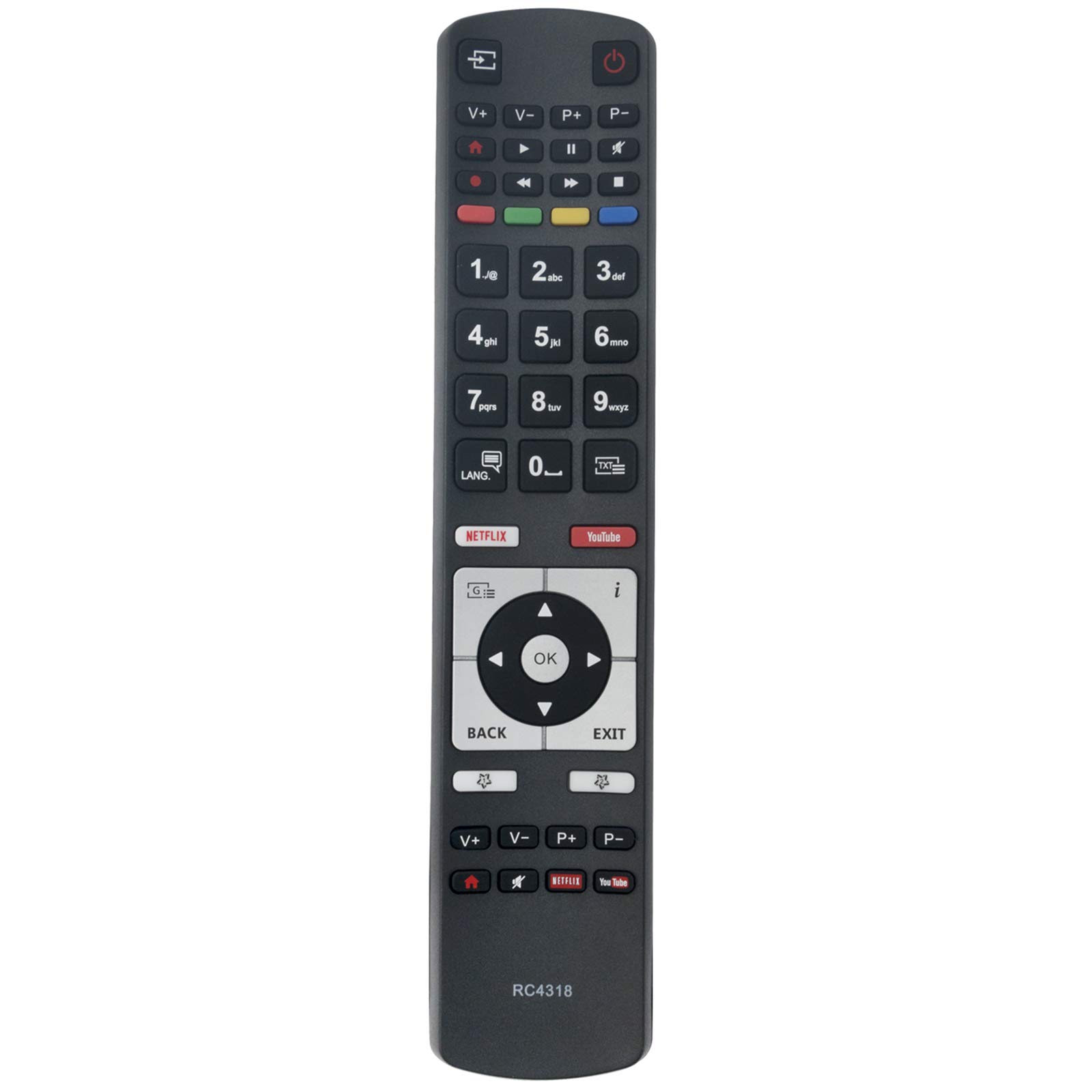 VINABTY RC4318 RC4318P Replacement Remote Fit for Edenwood Finlux Telefunken TV