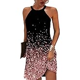 Women Summer Sleeveless Halter Neck Dresses 2026 Casual Floral Print Dress Sun Dresses for Party Beach Vacation