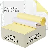 Marspark 2400 Sheets Continuous Computer Paper, White,Yellow | Carbonless 9.5x11 in, 1200 Sets for Dot Matrix Printer, Perforated Triplicates for Invoices Receipts, Colored Multipart Copy