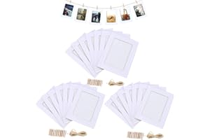 Enenes 5x7 Inch DIY Paper Photo Frames Kit with Wooden Clips & Jute Twine - Recyclable Wall Decor for Home, Office, School (White, 5X7Inch，30PCS)