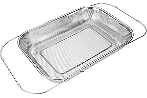 Over Sink Colander | Adjustable Extend Stainless Steel Mesh Basket | Sink Strainer Basket - for Food Prep Cooking Cleaning Mi