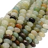 PONABEADIY 1 Box 105PCS 6X4MM Natural Flower Amazonite Beads Strand with Hole Rondelle Undyed Abacus Disk Gemstone Stone Loose Spacer Bead Bulk for Jewelry Making Bracelet Necklace DIY Crafts Supply