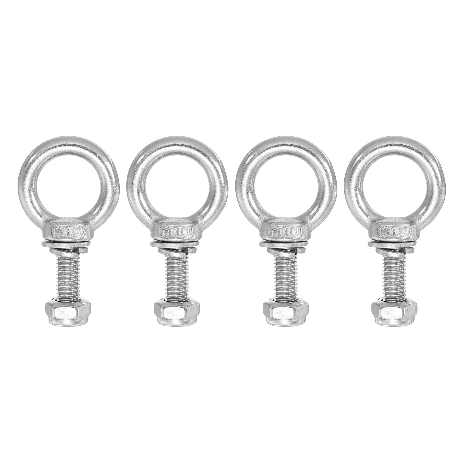 PATIKIL Lifting Shoulder Eye Bolts, M10x30 304 Stainless Steel Male Thread with Hex Screw Nut Gasket Flat Washer for Hanging Securing Chain Wire Rope, 4 Sets