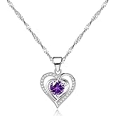 Oneress Forever Love Heart Pendant Necklaces for Women Brass with Birthstone Zirconia Jewelry for Women