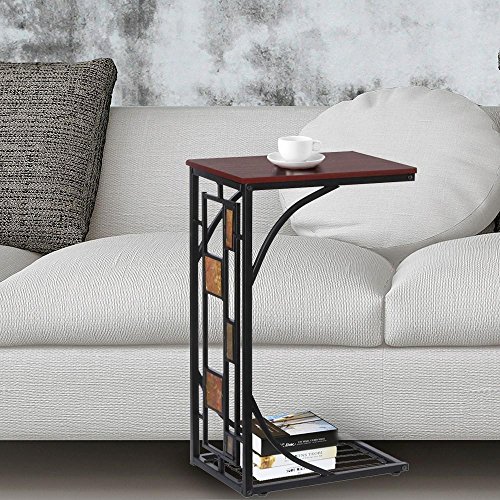 Topeakmart C-Shaped Side Sofa Snack Table Coffee Tray End Table Living Room Furniture