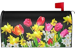 Gbuzozie Spring Summer Flowers Mailbox Cover Magnetic Tulips Daffodils Daisy Florals Waterproof Mail Wraps Post Letter Box Covers for Outdoor Garden Use 21x18 in