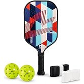 T700 Textured Carbon Fiber Pickleball Paddles Kit with Overgrips and Balls | T700 carbon fiber, textured face for control, non-slip grip, indoor outdoor play, beginner Set with 2 balls and overgrips