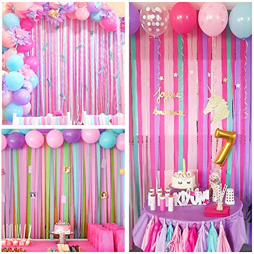 image for RUBFAC 12 Rolls Crepe Paper Streamers Unicorn Party Supplies Decoratio