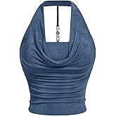SOLY HUX Women's Plus Size Halter Draped Front Backless Tank Top Sleeveless Y2k Crop Tops
