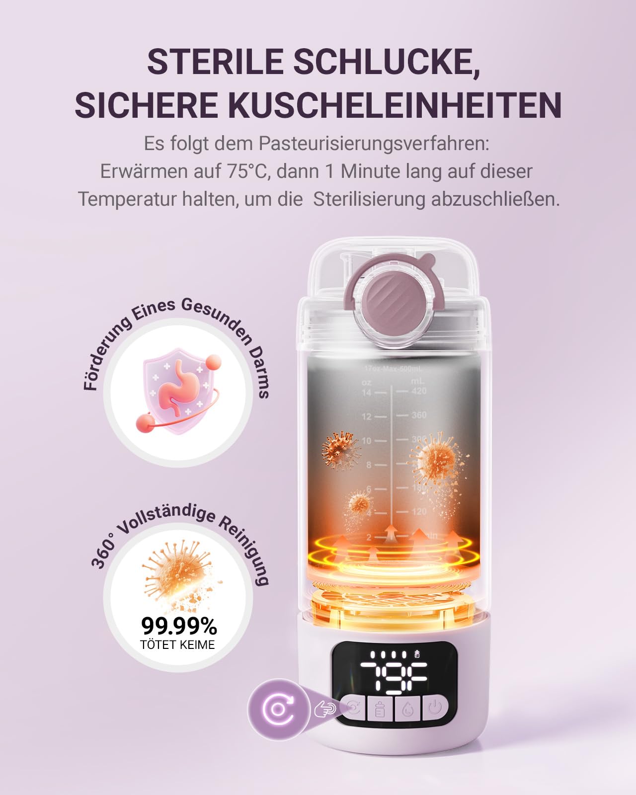 Comfyer BW02 Upgrade Tragbarer Flaschenwärmer unterwegs für Baby & Familie-Schnell Aufheizen mit 16000mAh Akku,Integrierter Sterilisator, Baby Milch-/Wasserwärmer für Unterwegs/Zuhause, 500ML 3