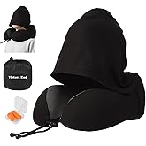 Travel Neck Pillow with 100% Light-Blocking Hood – Ergonomic Memory Foam Support Pillow for Airplane, Long Flights, Road Trips, Office and Car, Full Head and Neck Support with Skin-Friendly Cover