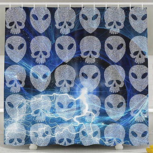 Alien Skull Lightning Shower Curtain Liner Mildew Resistant Anti Bacterial Waterproof For Bathroom Shower Curtain Set With Hooks 60W X 72L