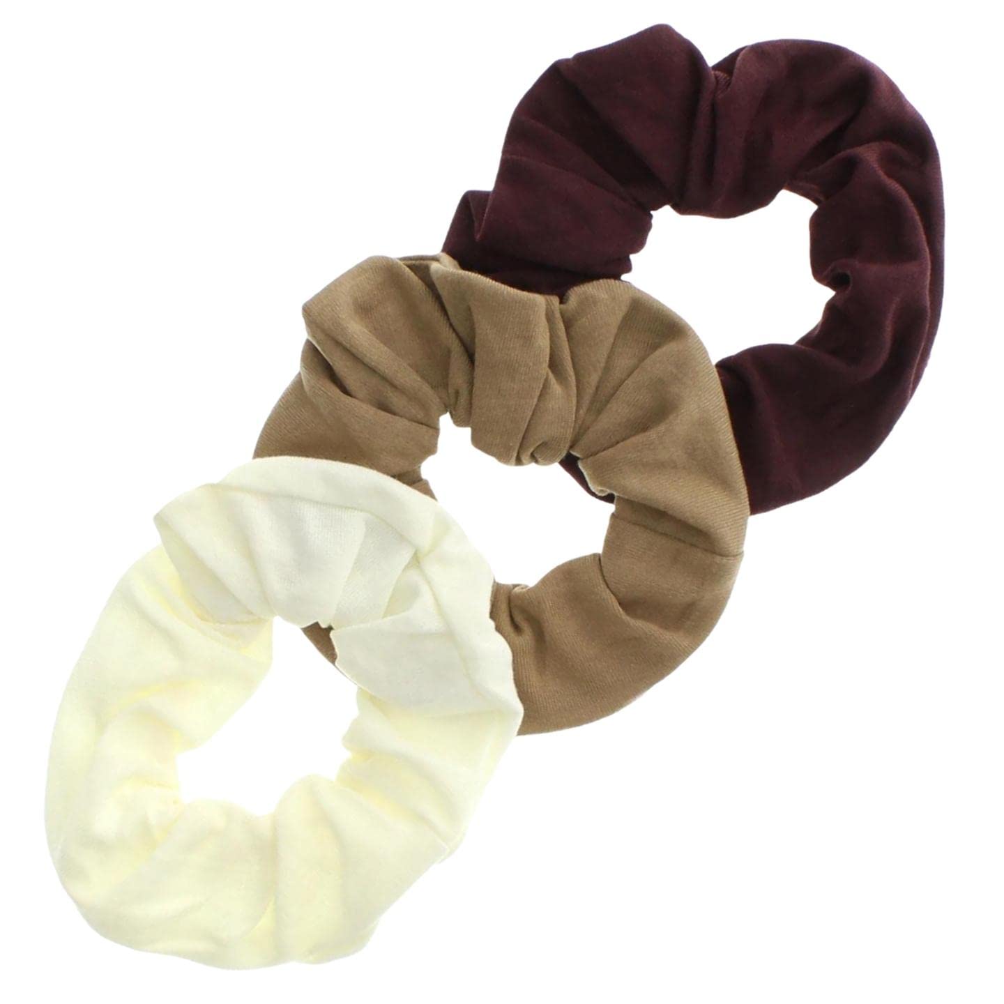 Topkids Accessories Soft Jersey Fabric Hair Scrunchies - Soft Elastic Bobble Hair Bands For Women, Ladies, Girls, Children - Pack Of 3 (Brown)