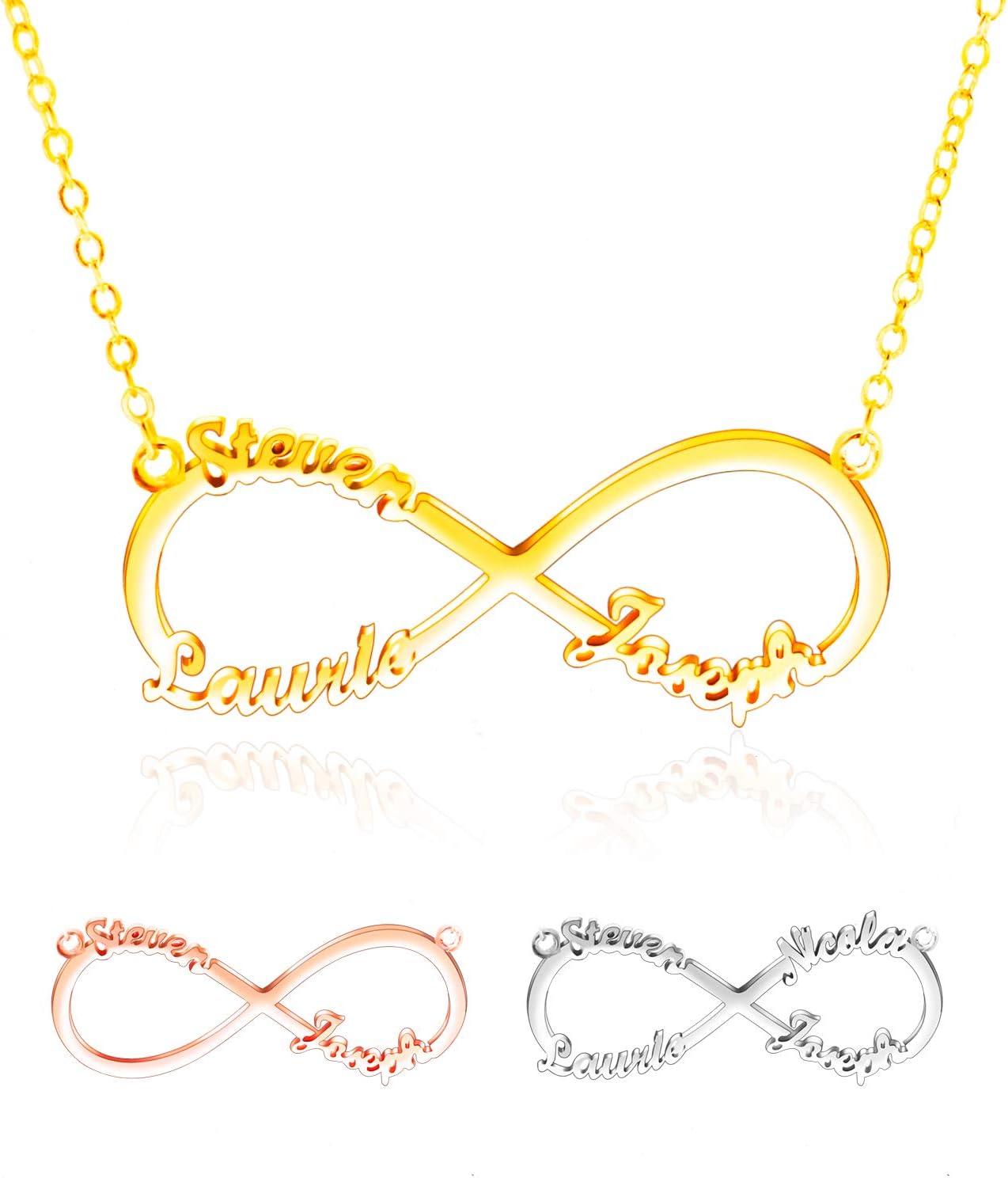 Amlion Personalised Necklaces -925 Custom Infinity Necklace- 2,3,4 Name Necklace for Women, Friendship Necklace - Personalised Gift