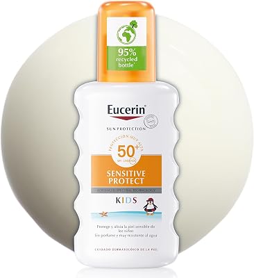 Sun Kids Sensitive Protect Spray FPS 50+ (200 ml), crema de sol con filtros UV, protector solar infantil en spray resistente al agua, protección solar para pieles sensibles