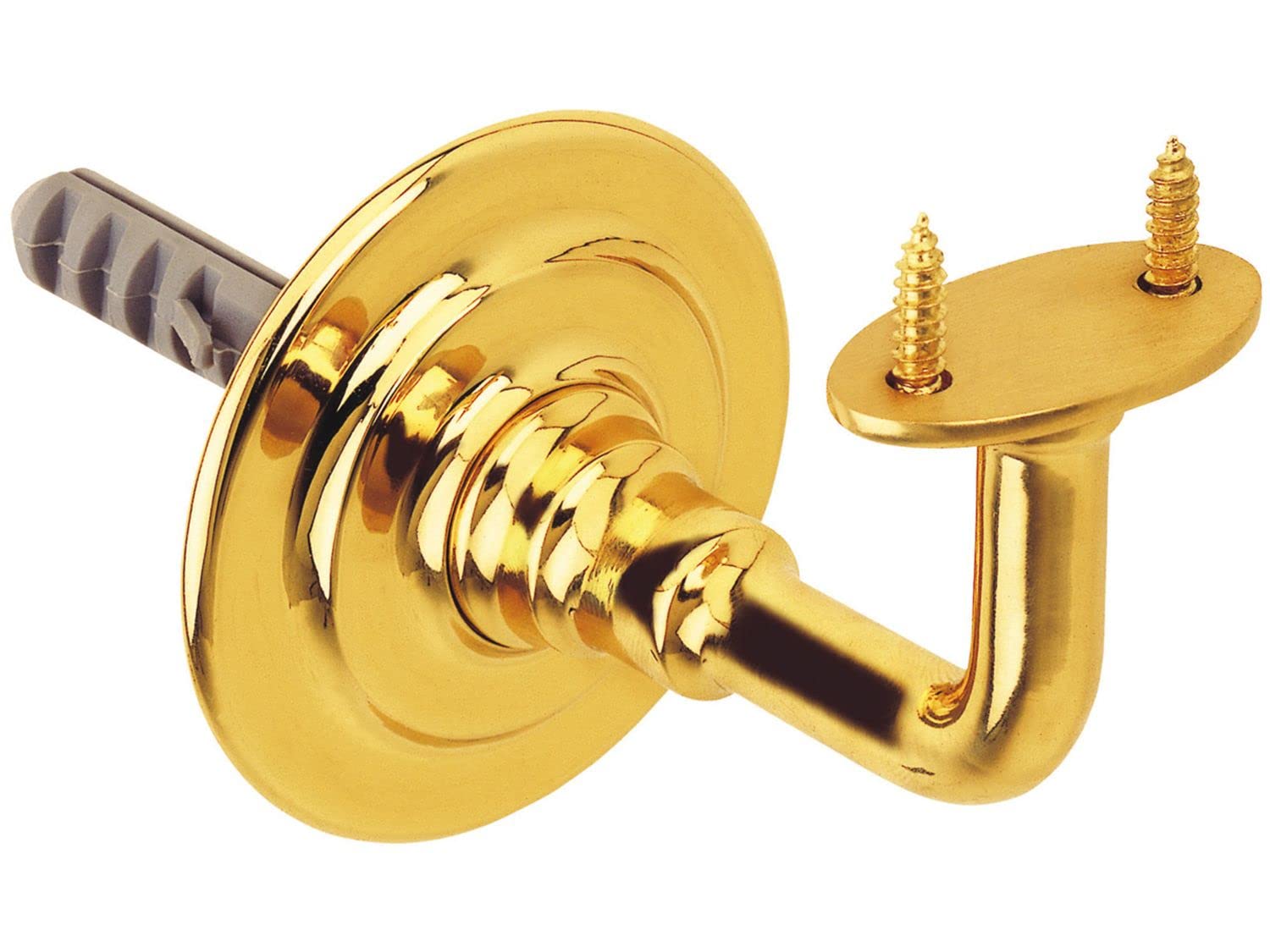 Amig - Gold Handrail Bracket for Stairs Railing Mod.22 Sturdy and Durable Polished Brass for Homes or Portals | Includes Screws and Plugs | Dimensions: Diameter 70 x 74.5 mm