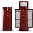 Hives and Honey Noelle Standing Jewelry Armoire Cabinet, Locking Jewelry Storage Organizer with Top Flip Mirror, 7 Drawers, Jewelry Chest Armoire, Jewelry Box for Necklace, Earring, Bracelet, Cherry