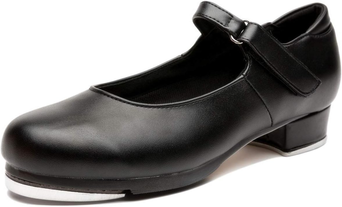 Slide Buckle Leather Tap Shoes Dancing Shoes for Women,Ladies Black