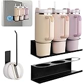 AMDBHC 2 Pack Strong Magnetic Cup Holder for Refrigerator, Metal Tumbler Water Bottle Organizer with Lid Holder for 30/40 OZ Stanley Cup, Flexible Tumbler Racks for Kitchen Cabinet Metal Surface