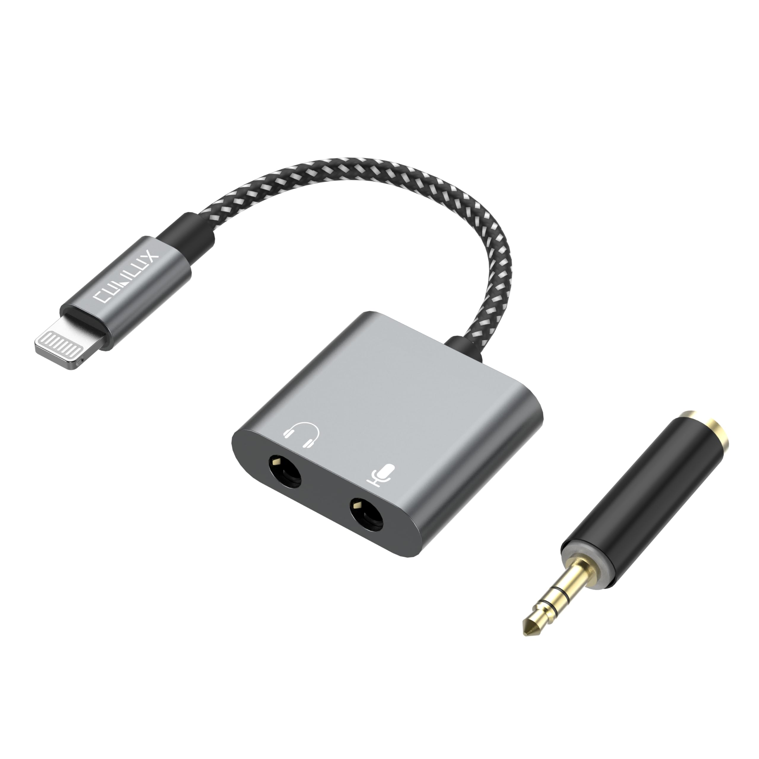 Cubilux Lightning to 3.5mm Headphone Jack & Microphone Adapter, Compatible with iPhone 7/8/X/XR/XS/11/12/13/14/SE, iPad 10.2”/Air/Mini, Audio & Mic Splitter (Not, iPhone 15 or USB C iPad)