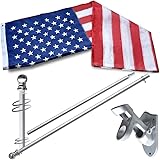Vedouci 3x5 American Flag Kit with Nylon US Flag & No Tangle Spinning 6FT Aluminum Flag Pole & Double Adjustable Flagpole Bra