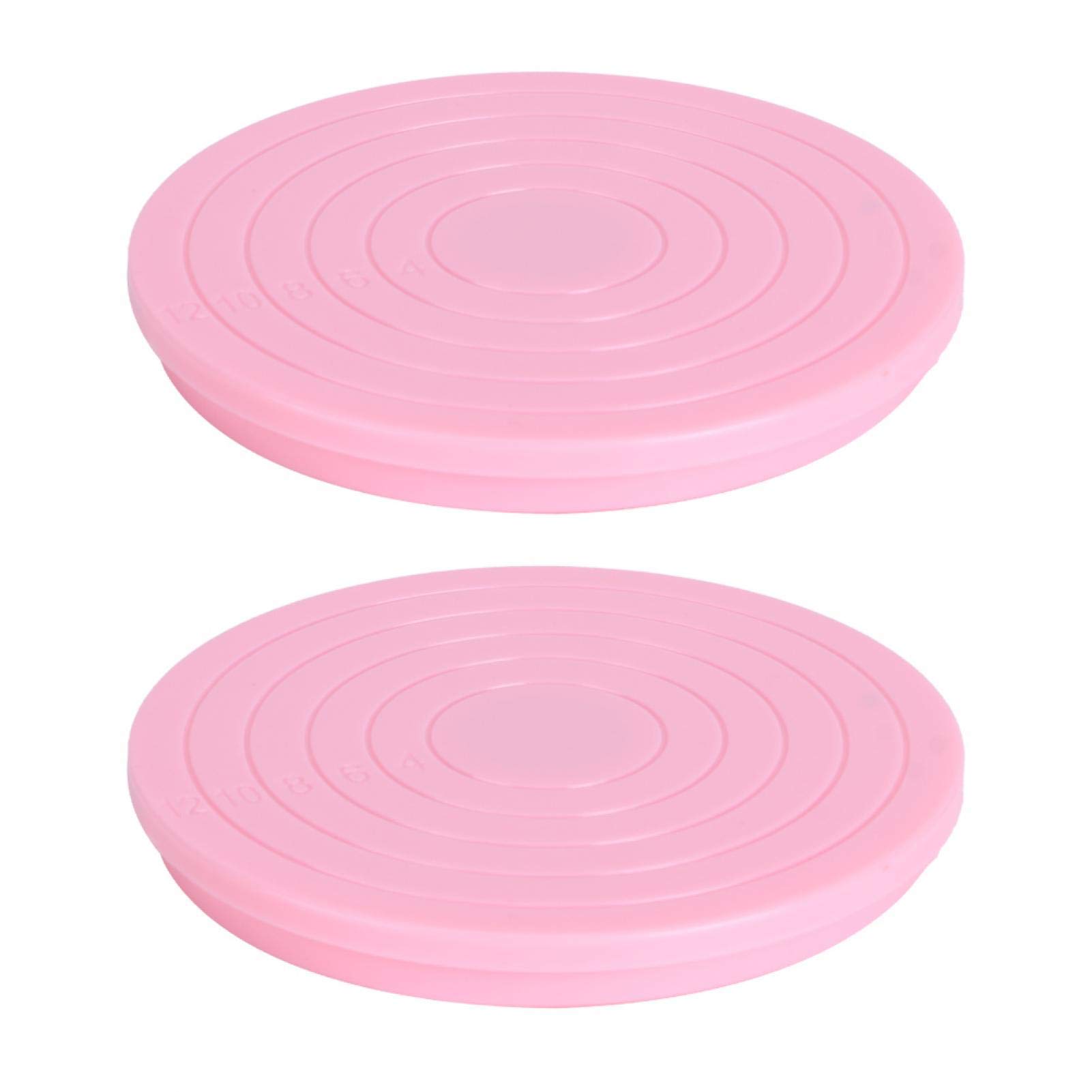 Jenngaoo 5.5 Inch Rotating Cake Turntable, 2Pcs Mini 360 Degree Base Stand Display Swivel Baking Tools Cupcake Decorating Supplies - Pink