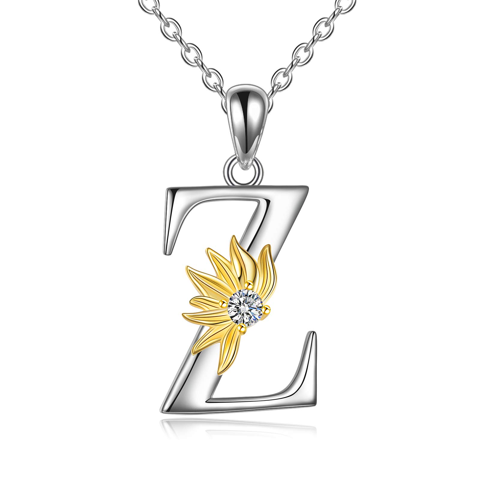 VONALA Sunflower Gifts for Women Sterling Silver Initial Alphabet Letter Z Pendant Sunflower Necklace Gifts for Women Girls