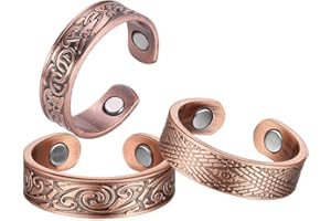 BioMag Copper Rings for Men Dad, Magnetic Pure Copper Rings Adjustable Ring for Fingers Thumb-3PCK
