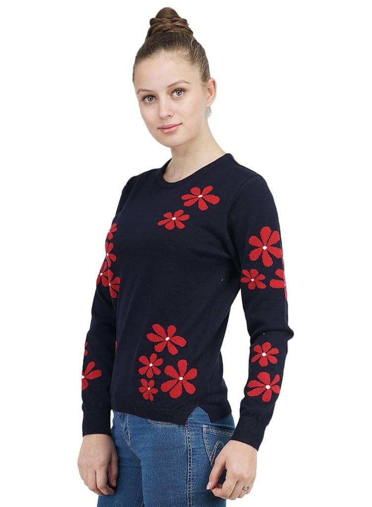 kalt women's round neck full sleeves intarsia cotton sweater