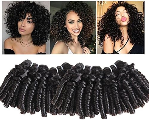 Molefi Brazilian Loose Wave Funmi Hair 4 Bundles Spiral Curl Funmi Hair Human Bundles 8A Unprocessed Short Curly Weave Human Hair Extensions 50g/pc Natural Color (10 10 12 12)