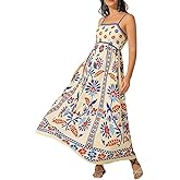 yoeasy Womens Summer Floral Maxi Dress Sleeveless Spaghetti Strap Printed Smocked Boho Beach Long Dress