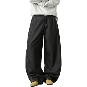 Areant Mens Baggy Jeans Wide Leg Loose Fit Hip Hop Vintage Jeans Relaxed Fit Elastic Waist Denim Pants Skate Streetwear Y2K