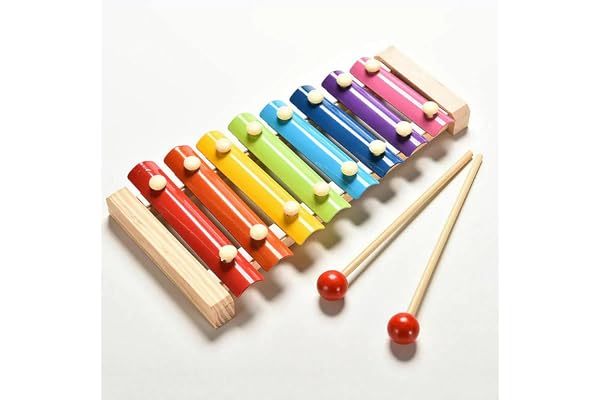 Xilofone Infantil de Madeira Colorido com Baquetas Com 8 Notas – Brinquedo Educativo Montessoriano Musical para Crianças – Co