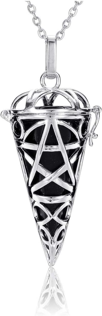 JOVIVI Black Obsidian Reiki Healing Crystal Locket Pendant Necklace Gemstone Hexagonal Pointed Pendulum Dowsing Divination Jewellery for Women