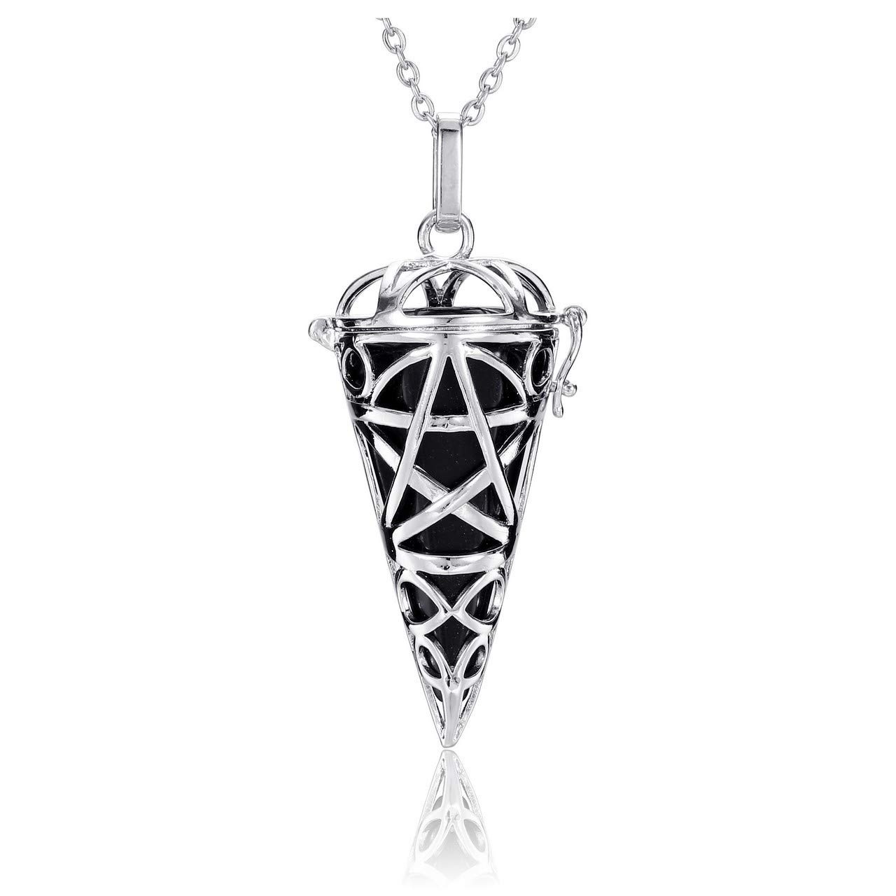JOVIVI Black Obsidian Reiki Healing Crystal Locket Pendant Necklace Gemstone Hexagonal Pointed Pendulum Dowsing Divination Jewellery for Women