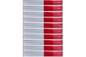 FENAETIMO 10Pcs Reflective Tape, Waterproof Self Adhesive Trailer Reflector Safety Caution Reflector 1.95”x 11.8'' Red/White Warning Stickers for Trailers, Trucks, Boats, Cars, Road Signs