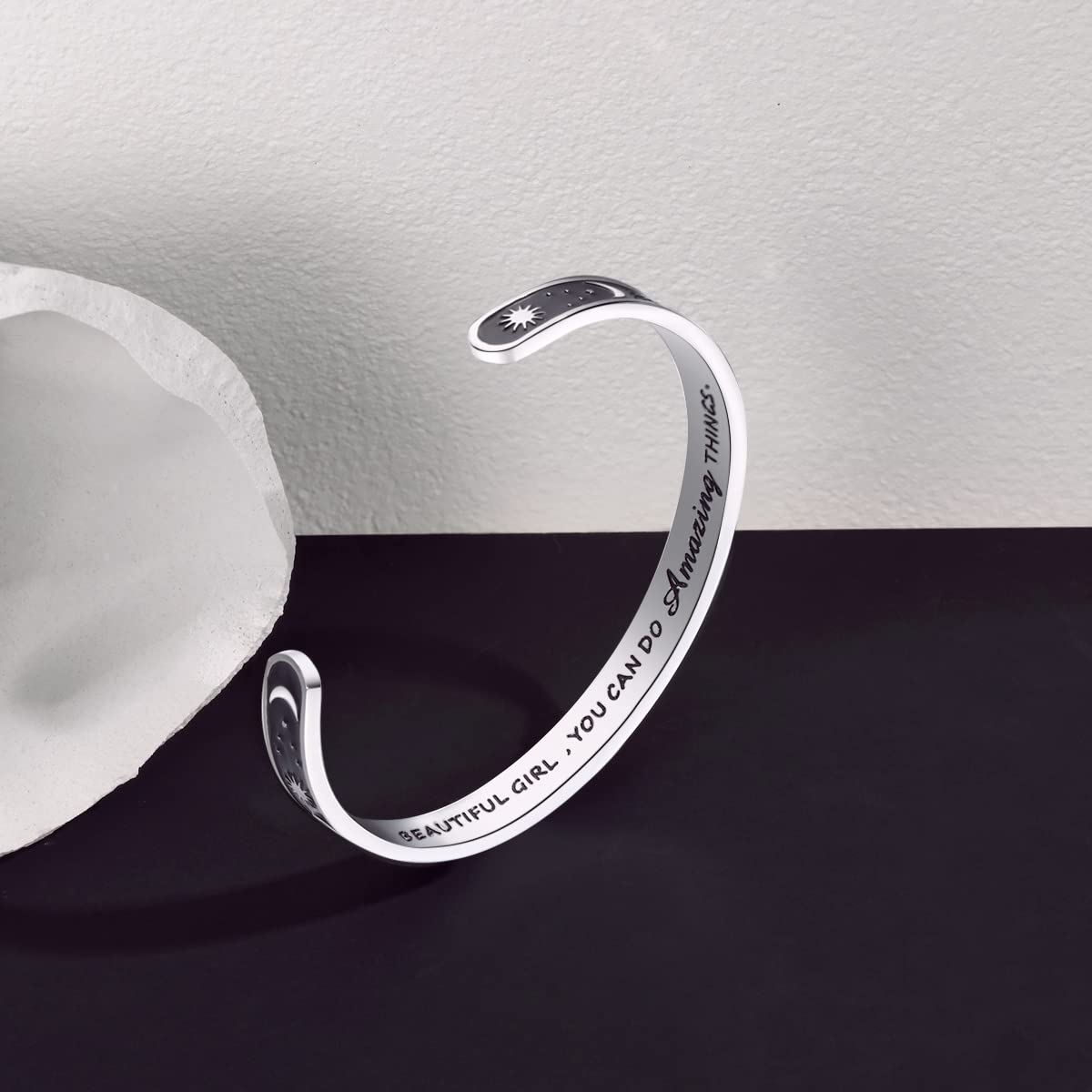 TONY & SANDY Inspirational Bracelets for Women Teen Girls Personalized Gifts for Daughter Granddaughter Mom Sister Friends Stainless Steel Engraved Cuff Birthday Easter Christmas