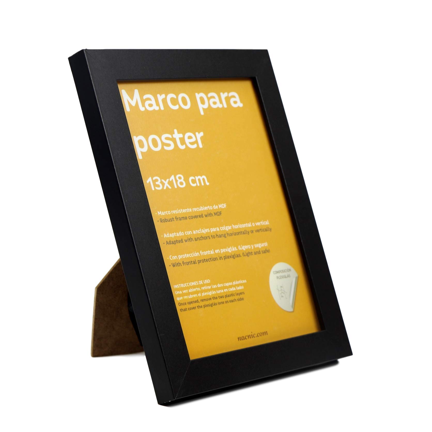 Nacnic Robust Classic photo frame to protect and display photos, diplomas, billboards, posters, pictures... Frames in different sizes and colours. Black, size 13x18 cm
