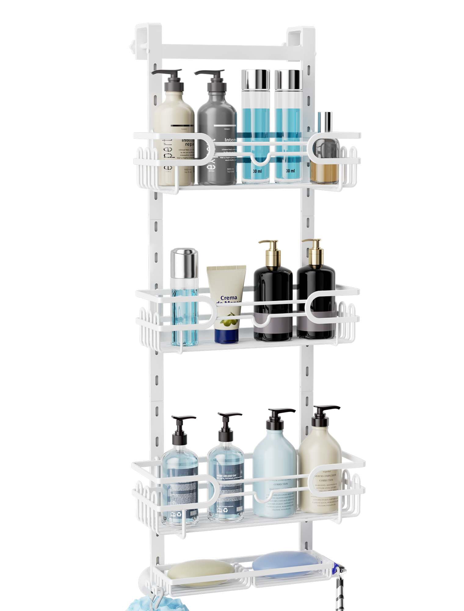 HapiRm Over The Door Shower Caddy - with 2 Soap Holders, 4 Tier Adjustable Hanging Shower Caddy Bathroom Shelf with 22 Hooks, Rustproof Easy Installation Shower Organizer Hanging for Bathroom