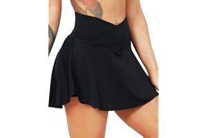 TZLDN Crossover Tennis Skirt Women with Shorts Pockets High Waisted Golf Gym Clothes Sport Femme Skort Flowy Mini Skirt